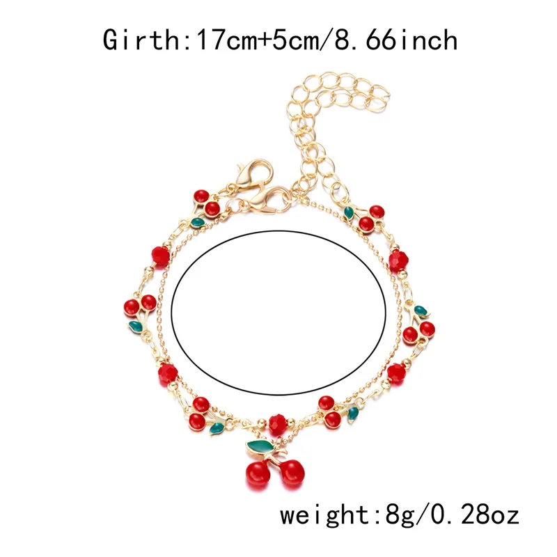 Nette Süße Rote Kirsche Kette Armband Halskette Für Frauen Vintage Gold Farbe Blume Obst Schlüsselbein Fußkettchen Hochzeit Schmuck – Detail 15