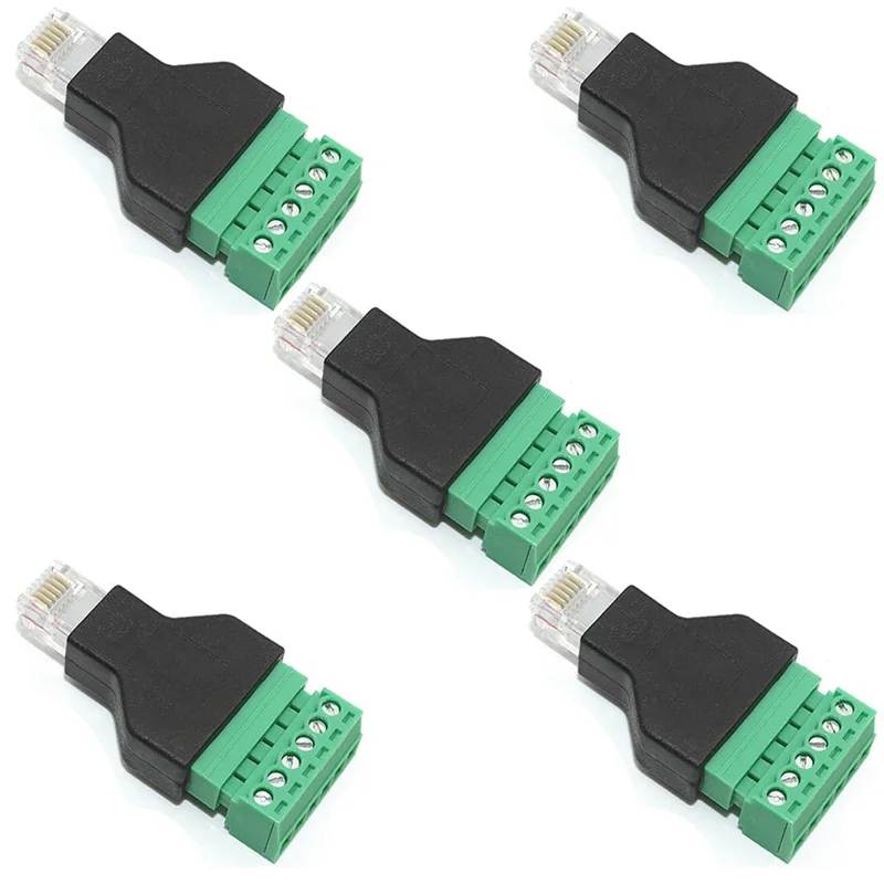 

AEF7-5 Pcs RJ12 Male To 6 Pins Screw Terminal Block Adapter For Cat3 Handset Cable Extension, RJ12 6P6C Modular Connectors