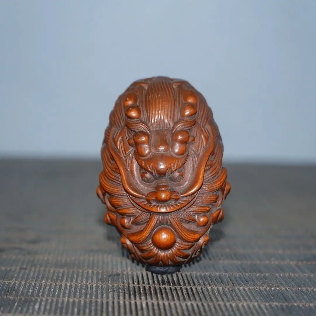 Hand Carved Wood Auspicious dragon spitting ball Statue Figurine Desktop Ornaments Home Decoration
