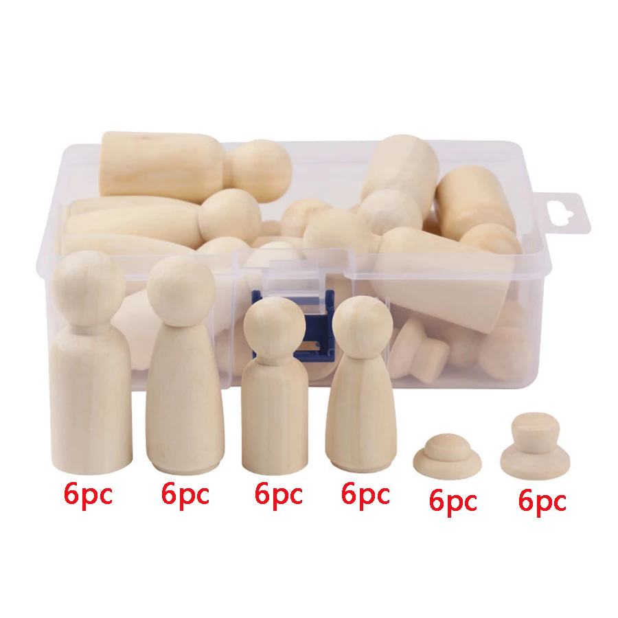 ABCPICK 36pcs wooden figures craft kit peg people angel family doll unfinished diy art toddler toy educational hardwood material