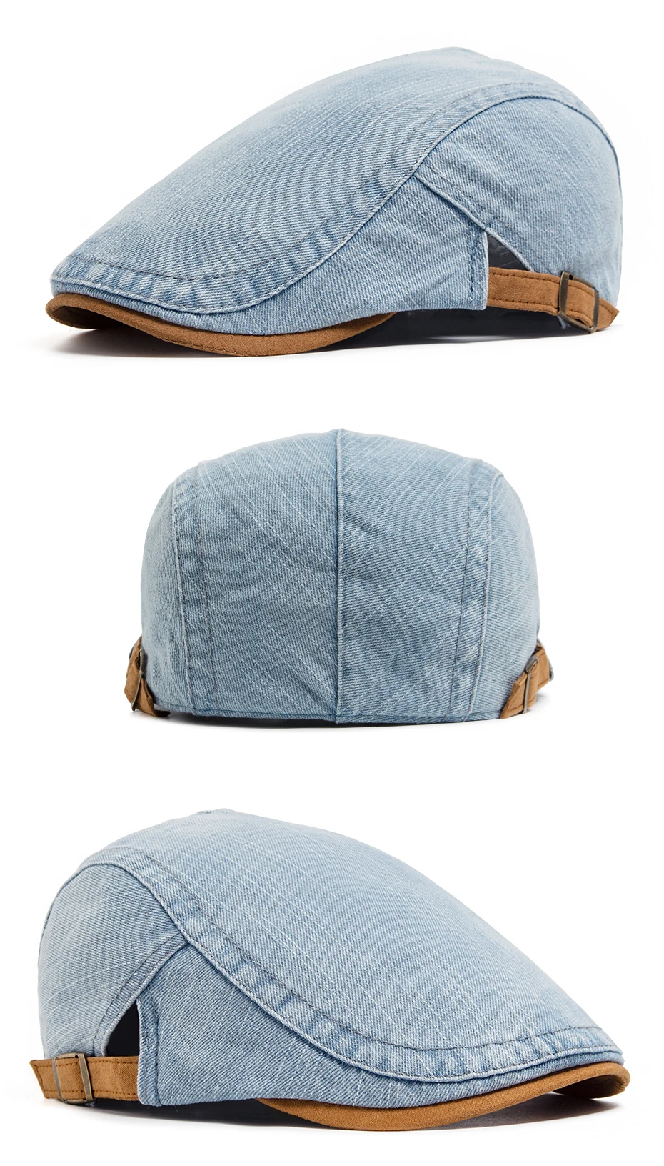 Denim Baumwolle Newsboy Cap Frauen Patchwork Braun Weiche Baskenmütze Männer Flache Visier Hut Vintage Für Frühling Herbst Sommer Casual Einstellbar – Detail 5