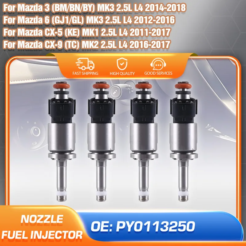

Car Fuel Injector Nozzle For Mazda 3 2014-2018 Mazda 6 2012-2016 Mazda CX-5 2011-2017 Mazda CX-4 CX-9 2015-2017 2.5L PY0113250