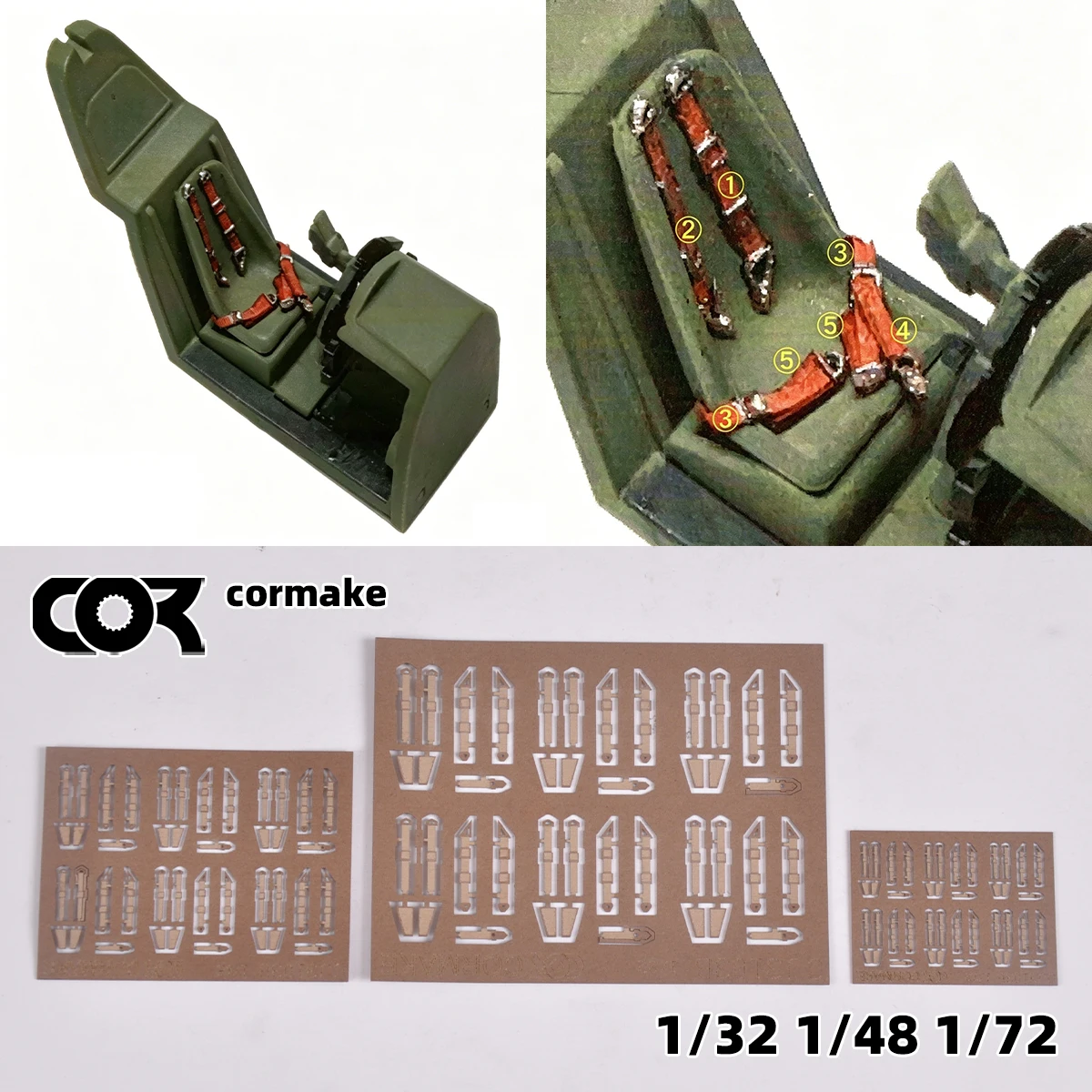 

1/32 1/48 1/72 Scale Model Kit Conversion Parts, WWII German Aircraft Pilot Standard Seat Belt Accessory for Military Building D