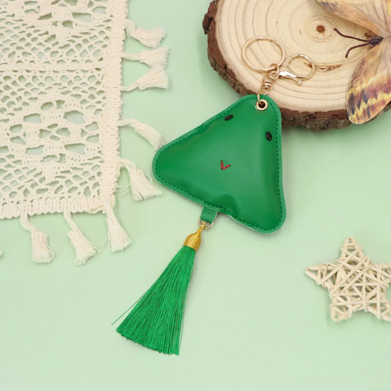 Chinese Style Pu Leather Zongzi Keychain with Tassel, Cute Triangular Zongzi Shape Bag Pendant, Holiday Gift