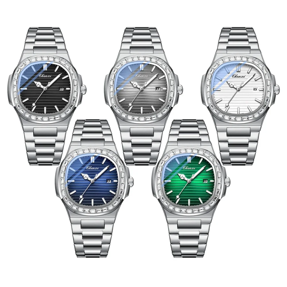CHENXI ساعة رجل الأعمال الفاخرة مقاوم للماء ساعة مضيئة الذكور تاريخ الفولاذ المقاوم للصدأ الساعات مربع الرجال الكوارتز ساعات المعصم
