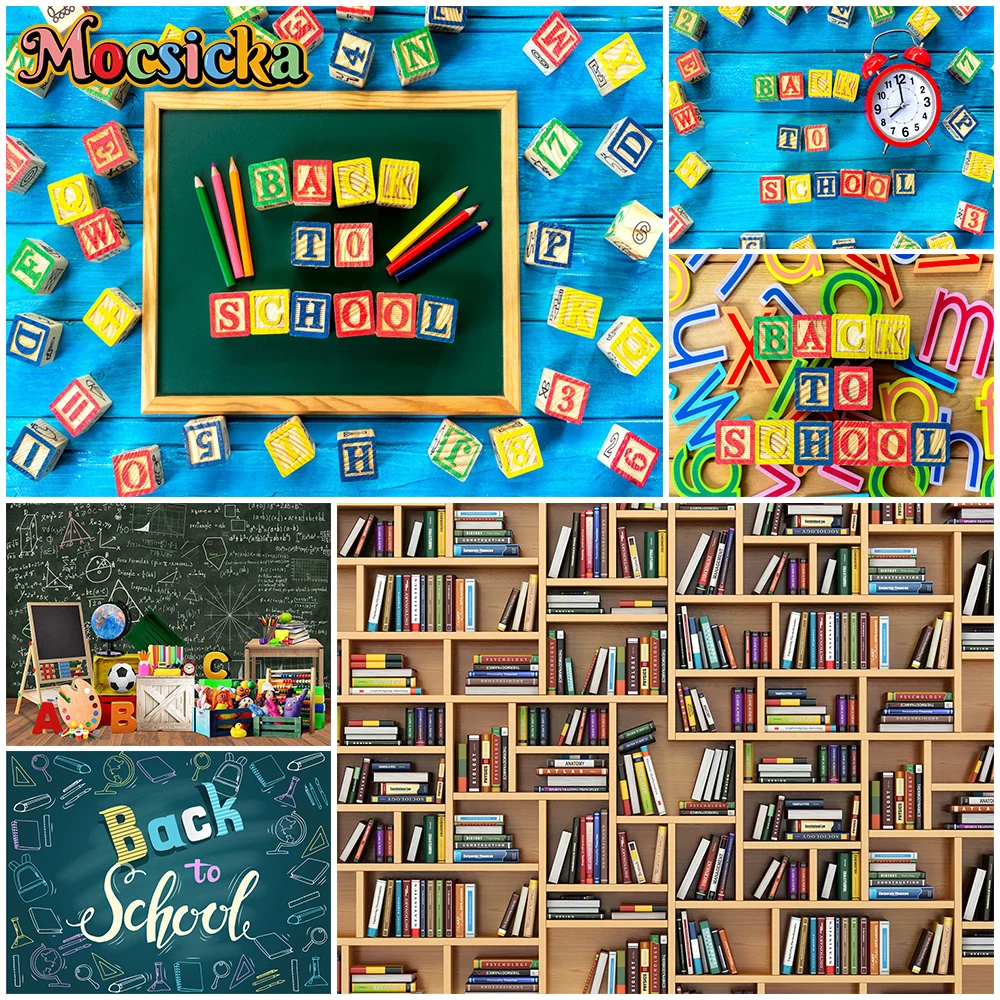 

Mocsicka Back To School Backdrops School Blackboard Bookshelf Decoration Student Background Photography Shooting Props Photozone