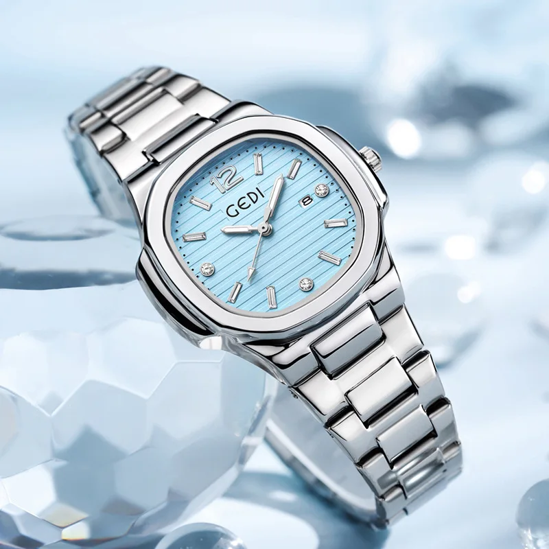 Montre d'affaires à quartz entièrement en acier inoxydable pour femme, étanche, légère, luxe, haut de gamme, calendrier, haute valeur esthétique, mode