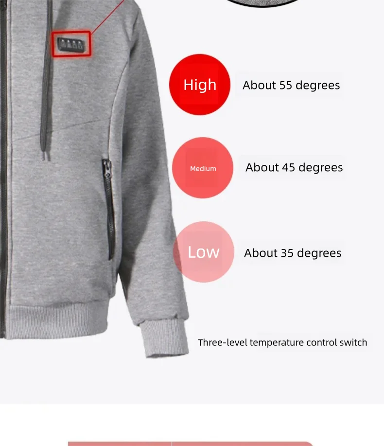 23-Zahlen-intelligenter USB-Heiz-Hoodie für Männer und Frauen, elektrisch, intelligente Heizung, Fleece-Liner, beheiztes Sweatshirt, Outdoor-Sportbekleidung – Detail 13