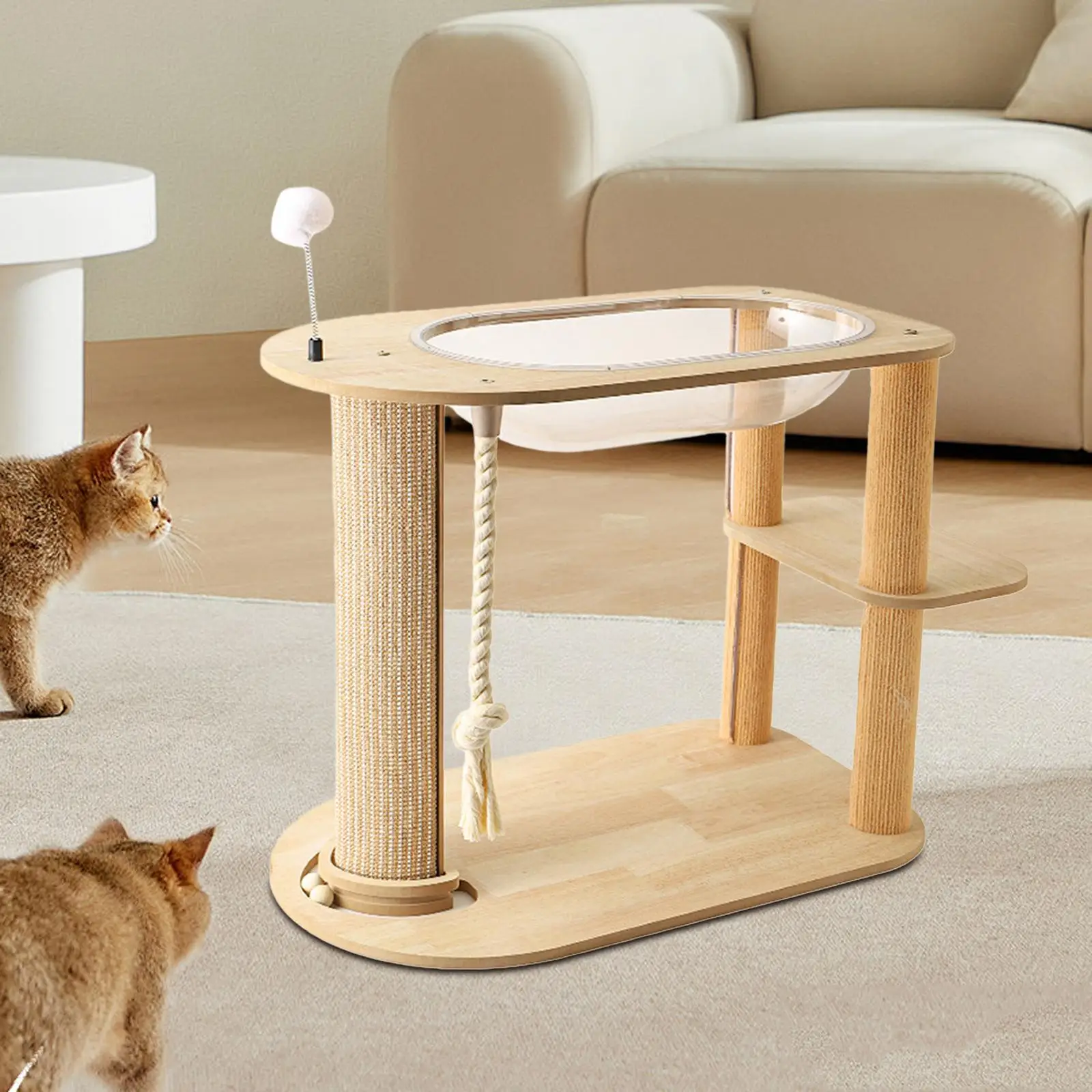 

Stable Cat Tree, Modern Cat Tree with Acrylic Dome and Scratch Post Cat Hammock, Wooden Cat Tree