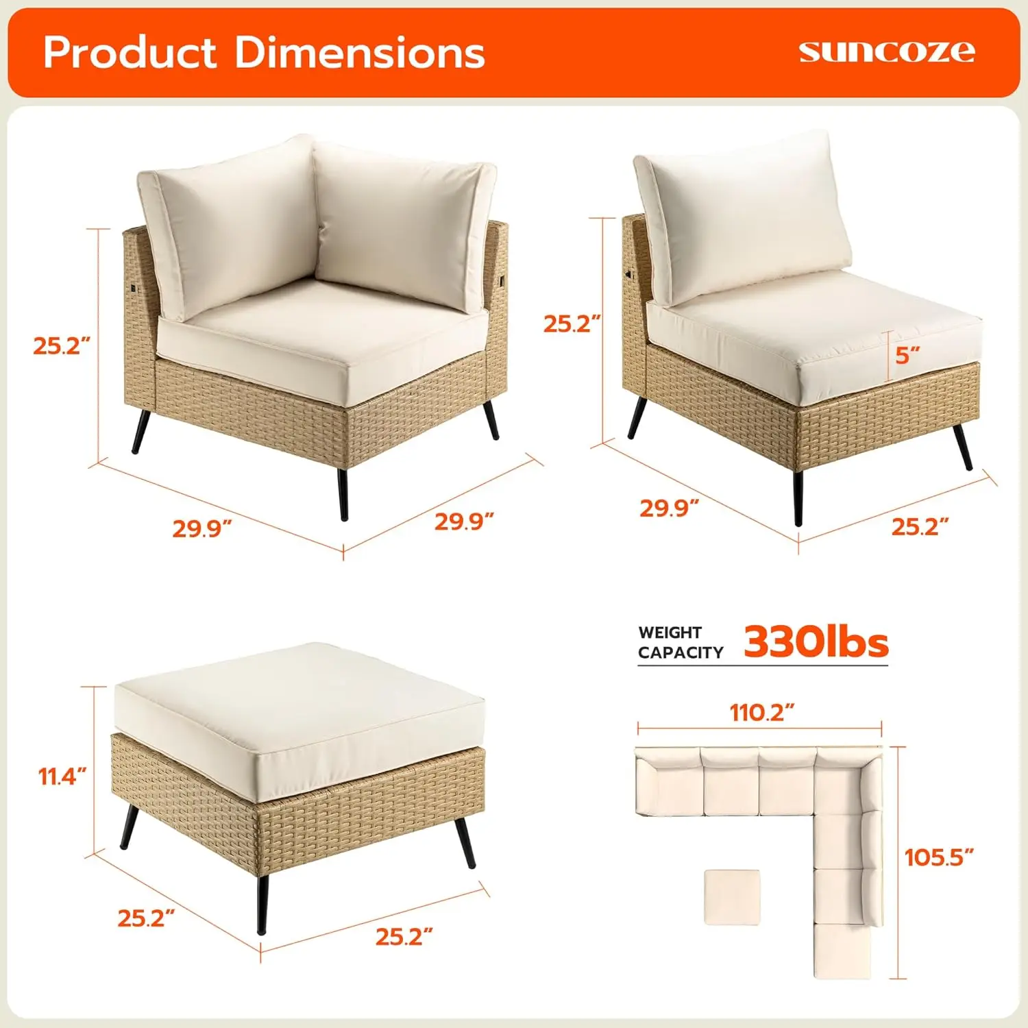 Conjunto de muebles seccionales para exteriores, juego de sofá de mimbre de PE para Patio, conversación para todo tipo de clima, 8 piezas