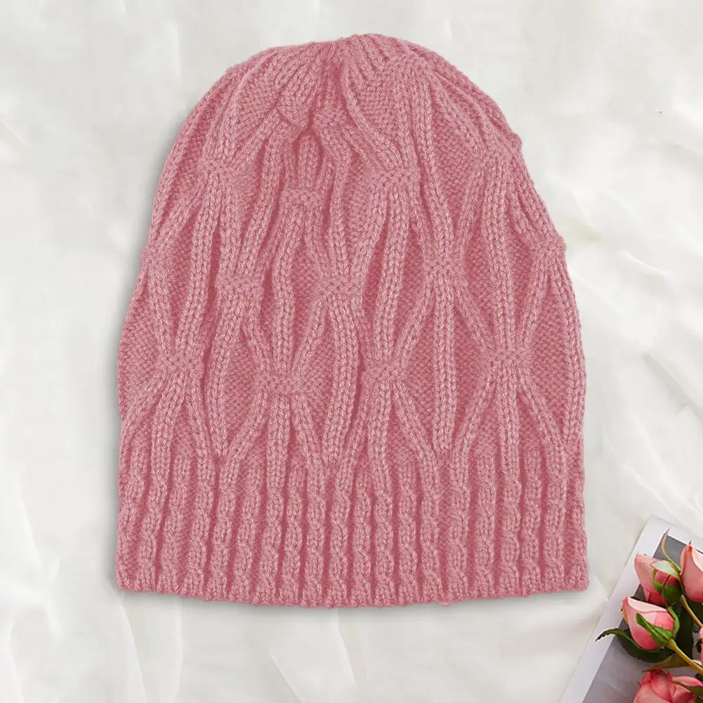 Autumn Winter Women Warm Knitted Hat Solid Color Twist Texture Thermal Hat Single Layer Tightly Knitted Thick Winter Hats