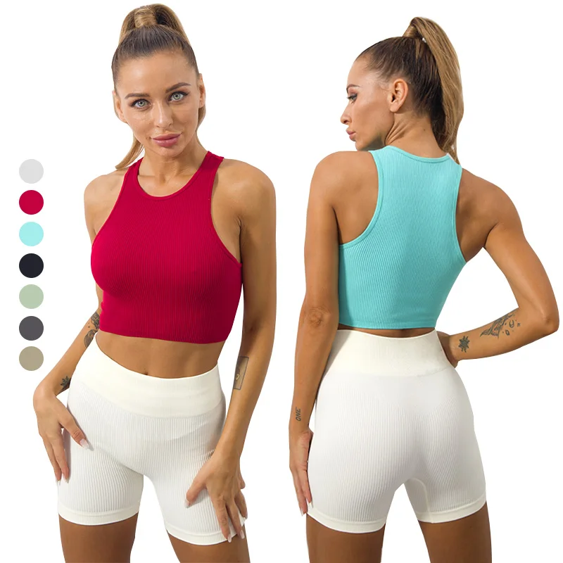 Cheap Price Compression Shirt Women Seamless Ribbed Tank Tops Gym Fitness Yoga