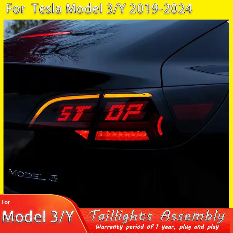 Car Styling Suitable for Tesla Model 3 taillight assembly ModelY modified OLED pixel running light running water turn signal
