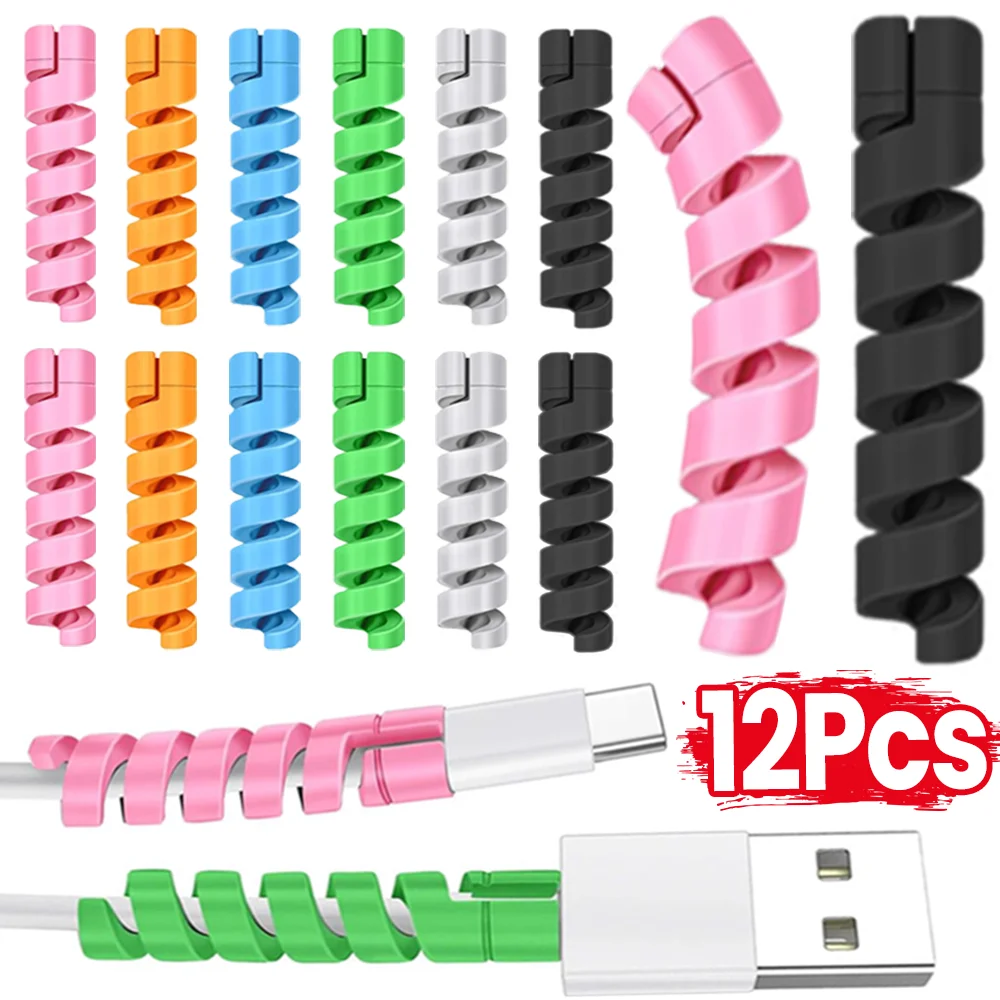 12-1Pcs Cables Protector Flexible Charge Spiral Winder Wire Charger Cable Protective Cover Cable Winder Organizer for IPhone USB