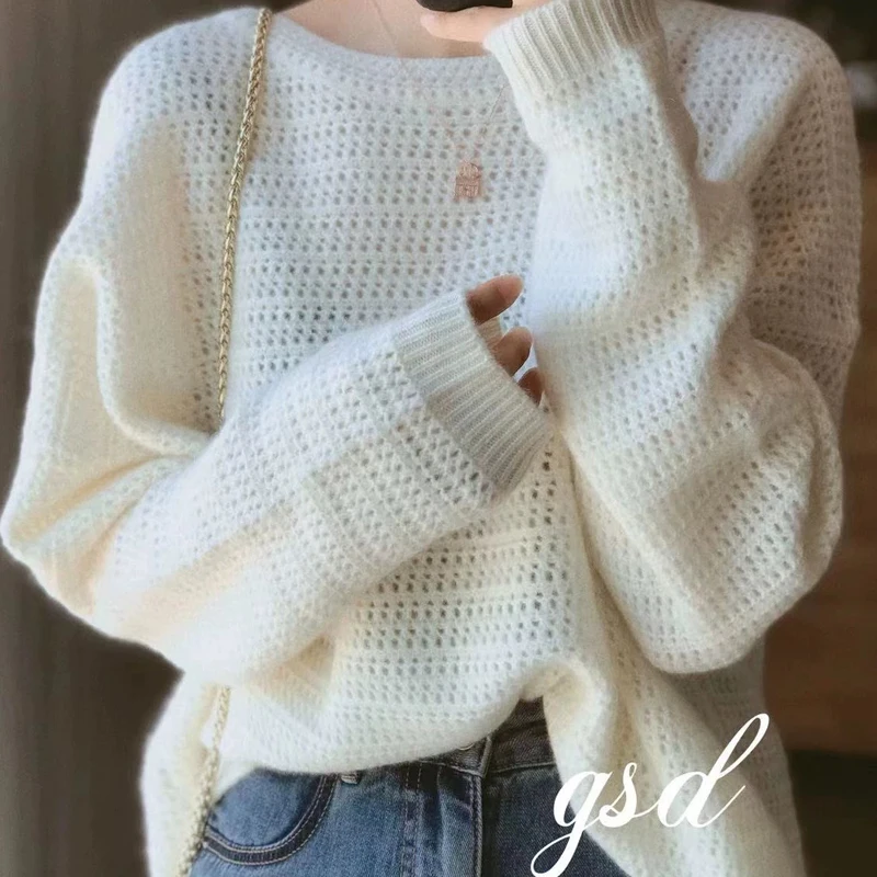 

Модный женский шерстяной полый пуловер, свитер с круглым вырезом, кашемировый свитер с заниженными рукавами, весна-осень, трикотаж из 100% мериносовой шерсти, женские топы