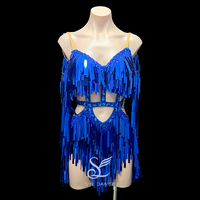 SYL blue backless sequins sew-on stone rhythm dance dress woman latin dance dress competition