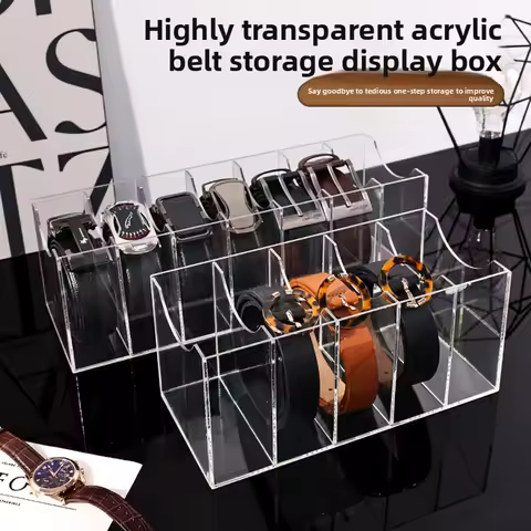 3/5/7 Grid Belt Organizer,Acrylic Belt Storage Holder for Closet,Display Case for Tie,Bow Tie,Belt Storage Rack &amp; Display Box