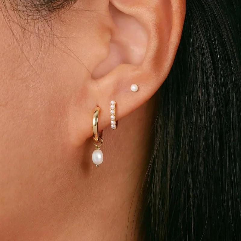 3pcs/3Pairs Earring Stacks, 14K Gold Plated Pearls Stud Dangle Hoop Earring Set Jewelry Gift for Women Hypoallergenic Jewelry