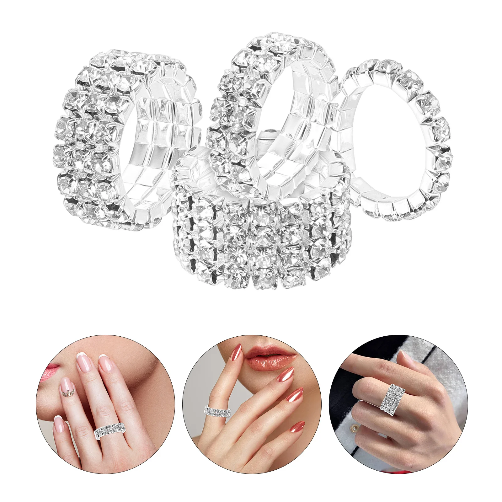 

4 Pcs Jewelry for Women Fashion Rhinestone Wedding Row Anniversary Bands Hand Jewellery