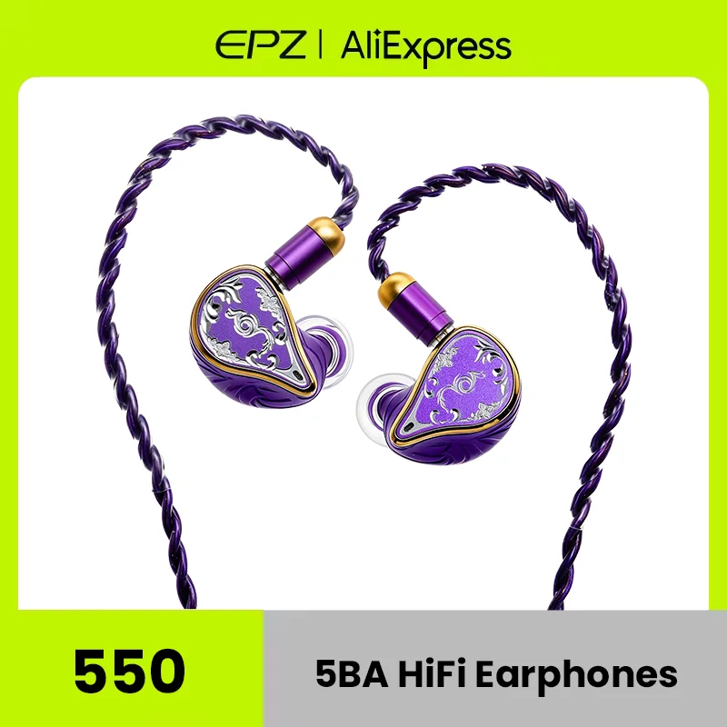 

EPZ 550 Purple Phoenix 5BA HiFi Earphones Knowles Balanced Armature Earphones CNC Metal Art Audiophile Monitor Wired Headphones