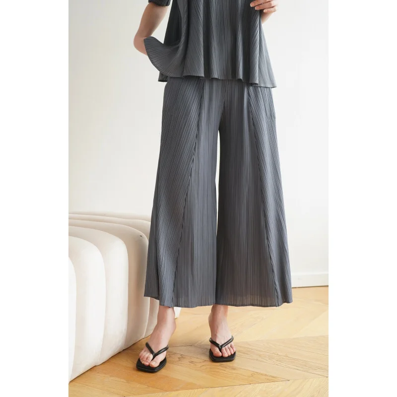 

Pleated Casual Versatile Loose Cropped Flare Pants 9019