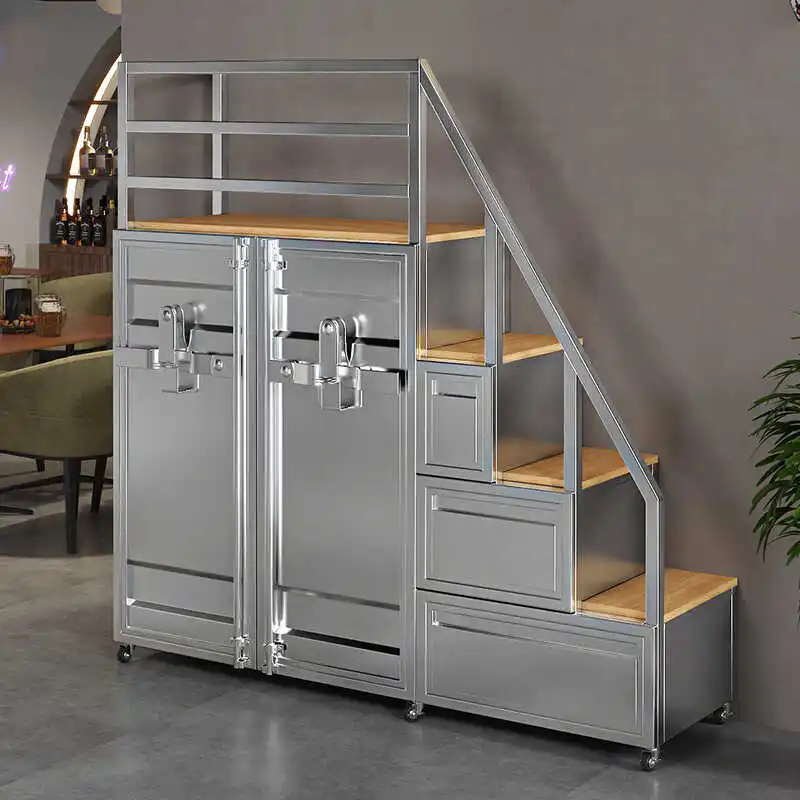 Wrought iron staircase cabinet custom design bevel space under stairs triangle slope storage cabinet storage cabinet storage
