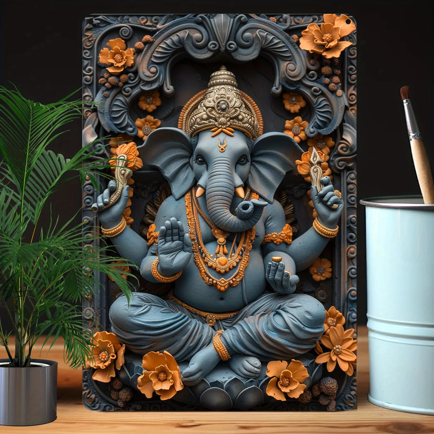 Ganesha Hindu Deity Embossed Aluminum Metal Sign - Moisture Resistant, High Durability 8x12 Inch Wall Art for Home, Office