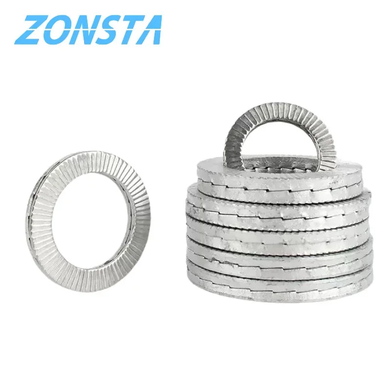 M3 M4 M5 M6 M8 M10 M12 M14 M16~M22 Stainless Steel Dacromet Double Deck Self-Locking Washer Wedge Lock Loose Shock Proof Gasket.