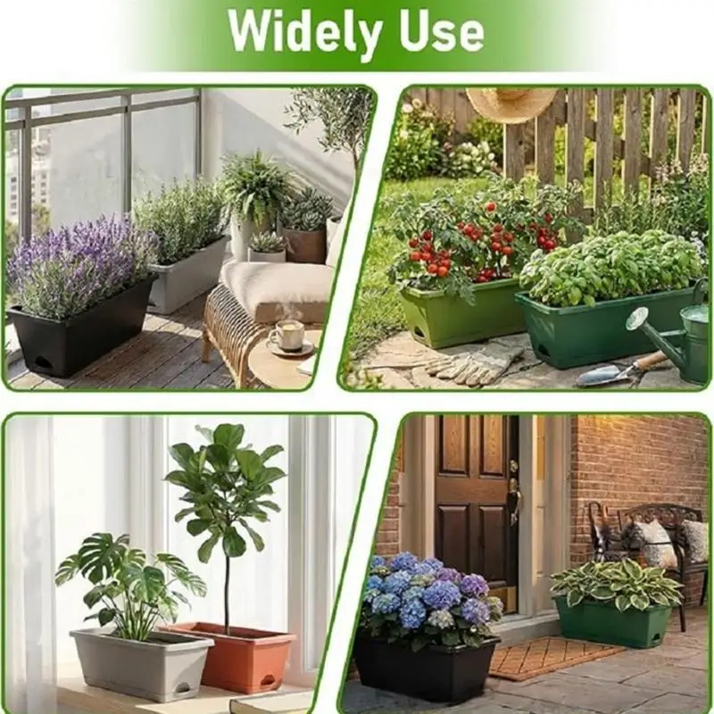 Space Saving Oblong Holders For Balcony Window Shelf Porch Includes Cultivation Materials In Brick Red Shade J0MC