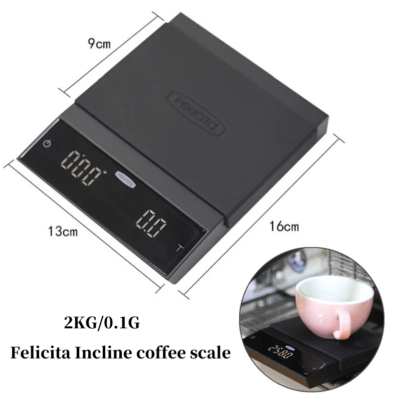 Felicita Incline coffee scale with Bluetooth smart digital scale pour coffee Electronic Drip Coffee Scale with Timer 2kg/0.1g