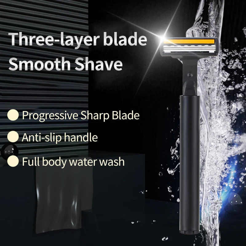 Men Manual Shaver 3 Layer Stainless Steel Blade Rotating Head Aloe Vera Lubricant Slide One Key Replace Shaving Razor