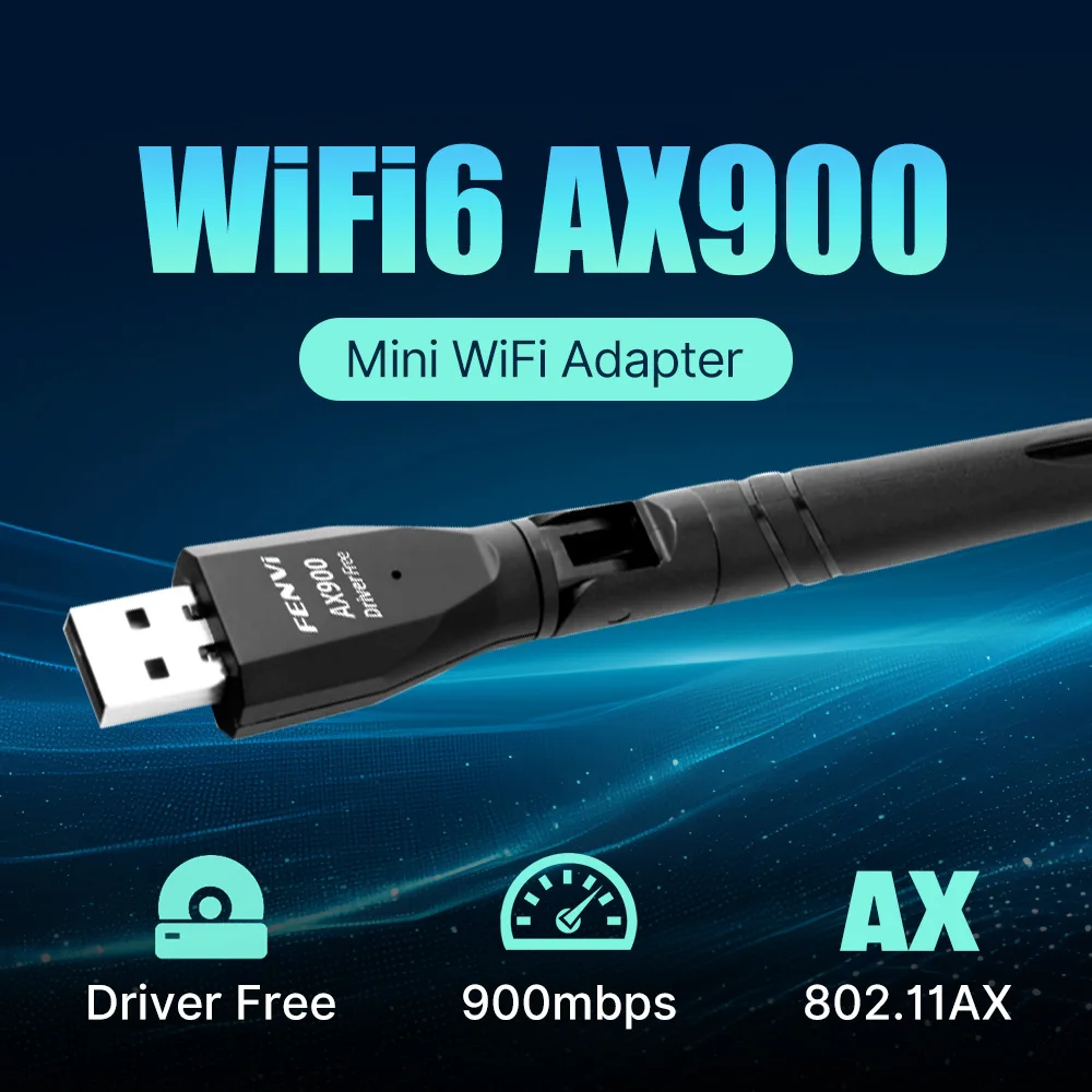

FENVI WiFi 6 AX900 USB-адаптер, двухдиапазонный драйвер беспроводной сетевой карты 2,4 ГГц/5 ГГц, бесплатно для Windows 10/11 ПК, ноутбука