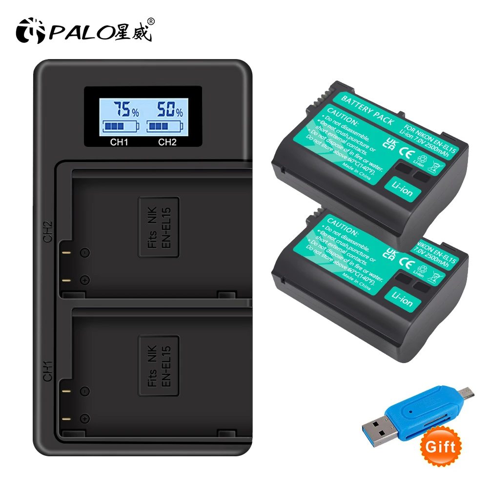 

PALO EN-EL15 EN-EL15a EN-EL15b EN-EL15c Battery + LCD Dual USB Charger For Nikon Z5 Z6 Z7 D7000 D7500 D750 D800 D800E D810 V1