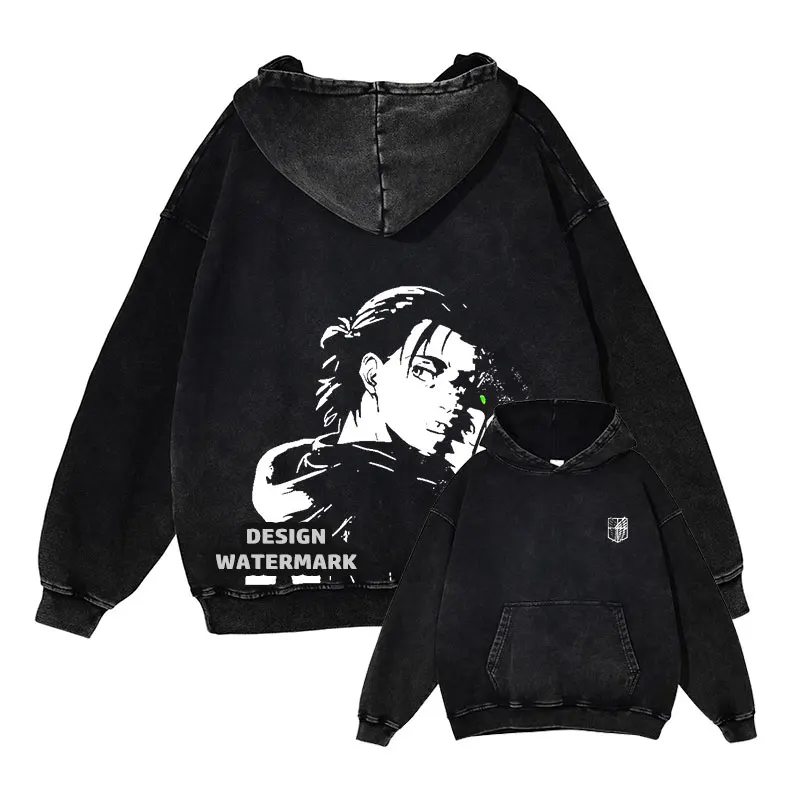 

Bandai аниме «Атака Титанов» толстовки большого размера винтажные потертые толстовки с капюшоном Yeager Eren пуловер Levi повседневный свитер