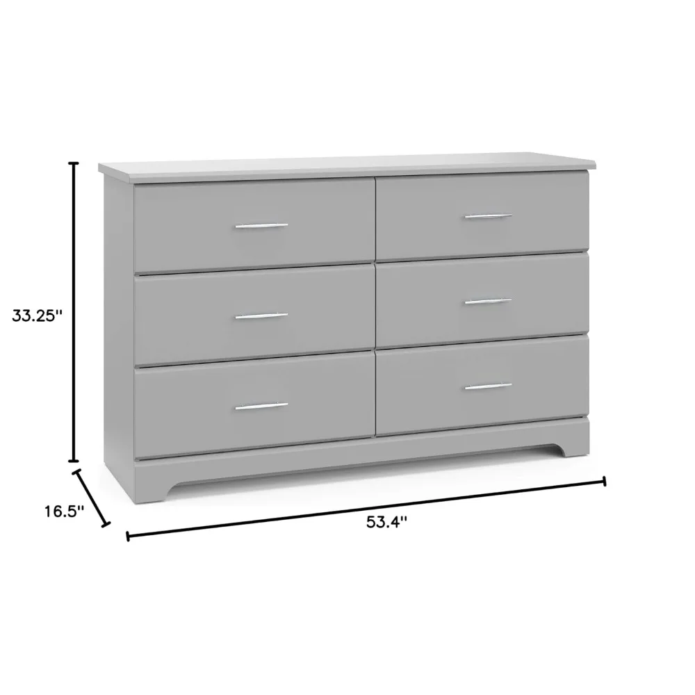 6 Drawer Double Dresser (Pebble Gray) – Gold Certified, Easy-to-Match Double Dresser for Nursery and Kids Bedroom