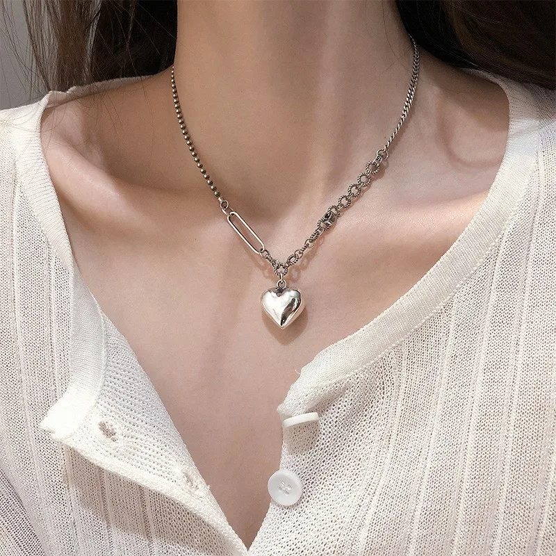 925 Sterling Silver Vintage Necklace for Women Elegant Irregular Chain Fashion Heart Shape Party Fine Jewelry Accessories