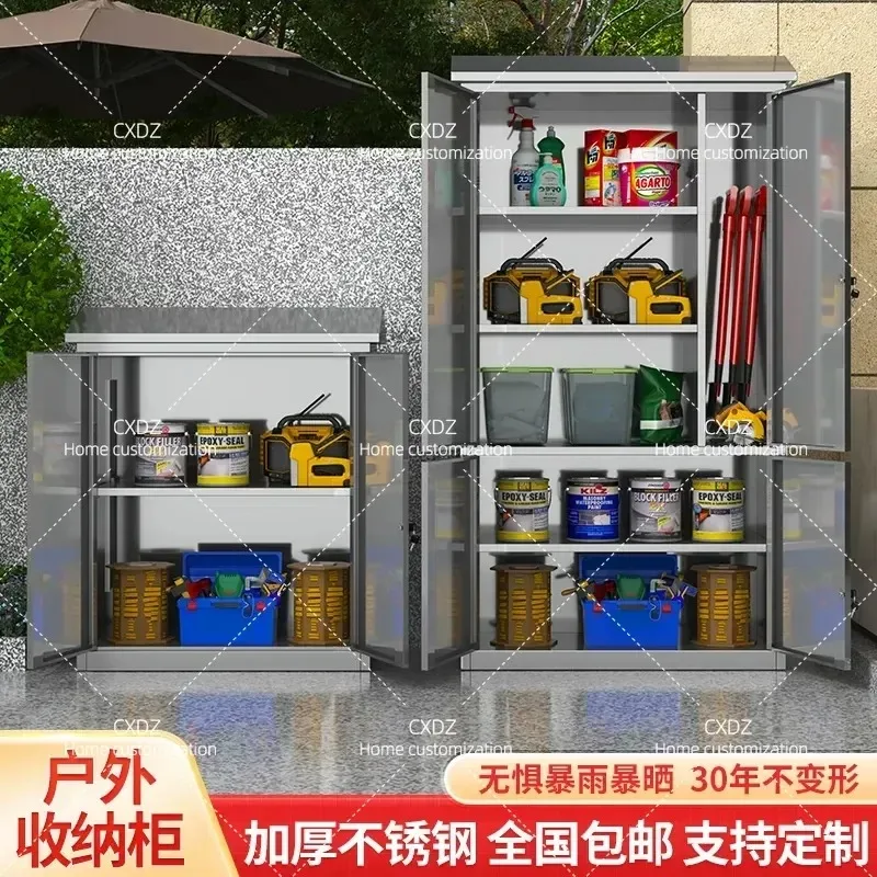 304 Stainless Steel Outdoor Storage Cabinet Lockable Tool Locker for Garden Courtyard Bal Patio Weatherproof Customizable