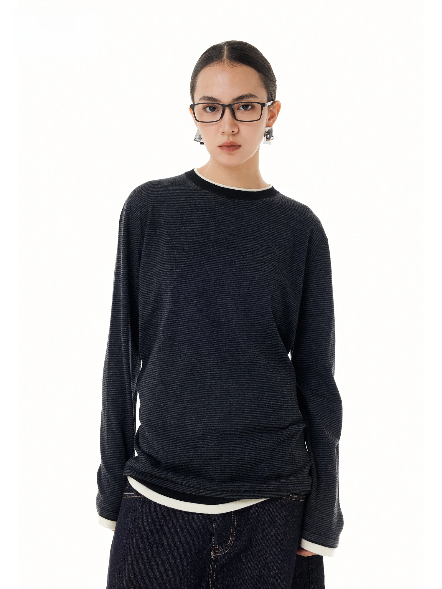 

Wildund 2025 Autumn New Pure Woolen Striped Knitwear Loose Women's Sweater Casual Chic Long Sve Overhead Faionable