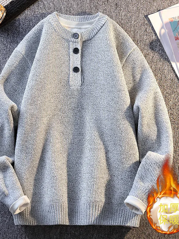 

Утепленный цельный вязаный свитер для подростков и студентов: модный повседневный мужской базовый слой, незаменимый зимний элемент гардероба