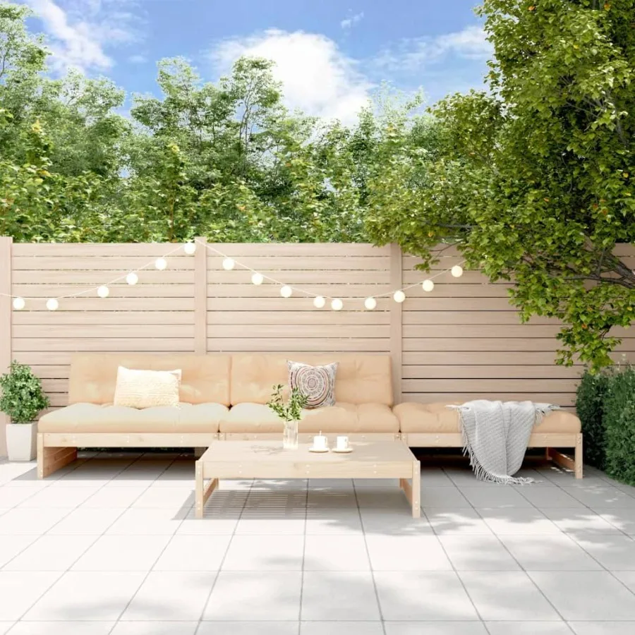 

Garden Lounge Set Beige Natural Wood