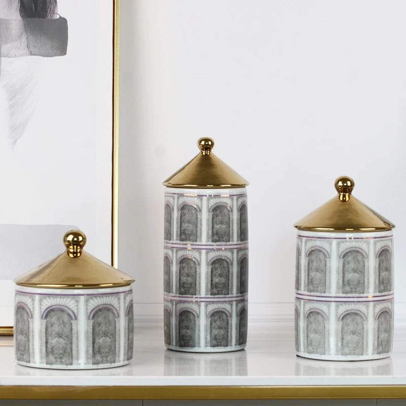 Modern Luxury Architecture Pattern Ceramic Jar Model Room Decoration