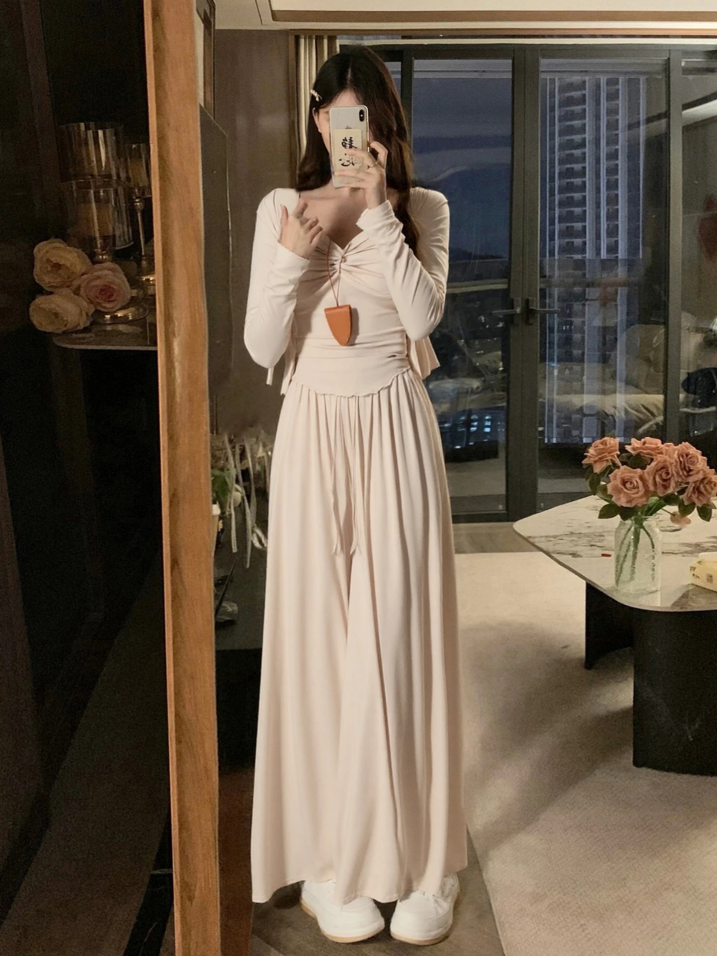 

plus Size Casual Three-Piece Set Women's Spring High Waist Wide Leg Pants V-Neck Open Cardigan Top And Tank Vest for plus Siz...