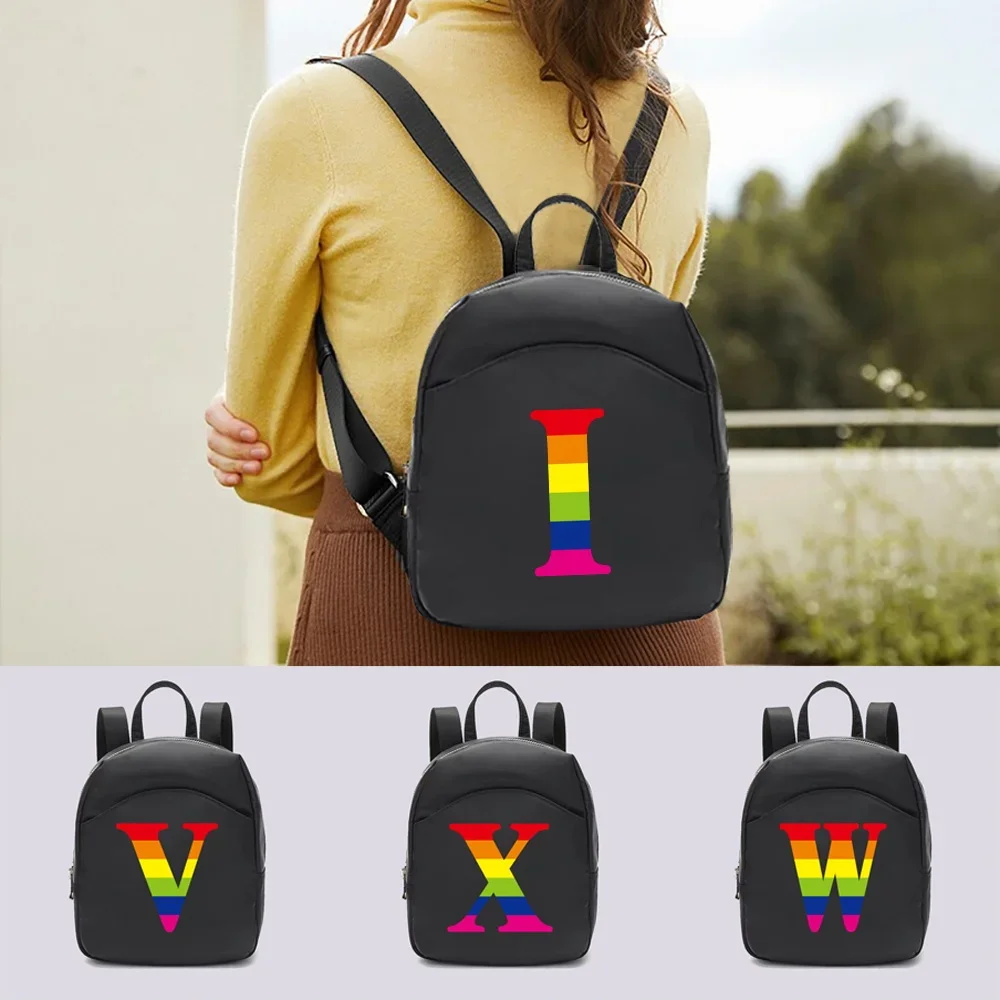 Mini Backpacks for Women Travel Camping Female Bag Rainbow Letter Print Small Backpack Child Girl School Bags Teen Girl Knapsack