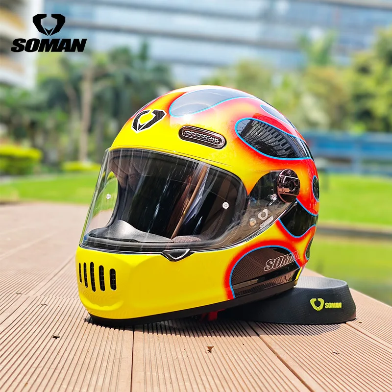 SOMAN Motorcycle Helmet Retro DOT Certification Full Face Helmet Riding Personalized Motorcycle Safety Helmet Casco Moto Casque
