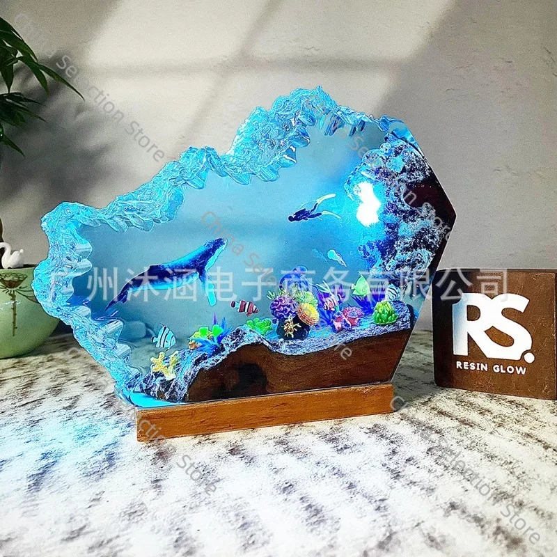 

Factory cave marine resin night wooden base color-changing creative gifts home decoration