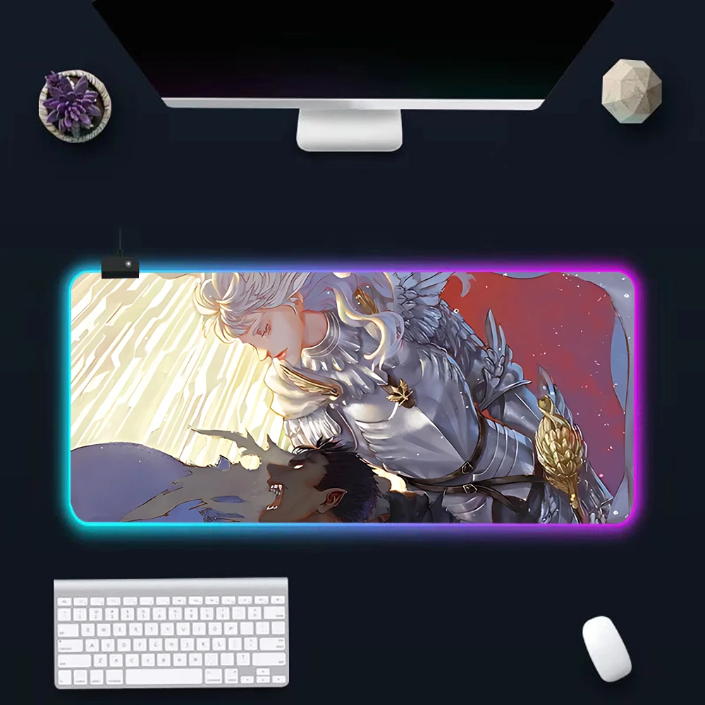 Anime Berserk RGB Pc Gamer Keyboard Mouse Pad Mousepad LED Glowing Mouse Mats Rubber Gaming Computer Mausepad