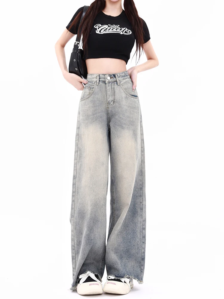 

WCFCX STUDIO Women Wide Leg Jeans Korean Streetwear Y2k Trousers Baggy Jeans High Waisted Vintage Denim Pants