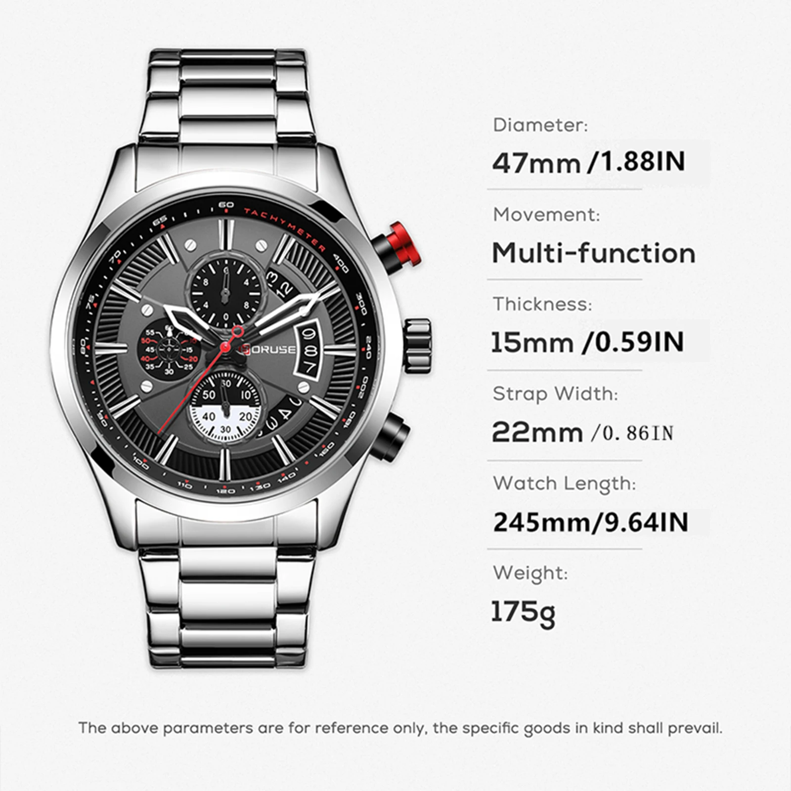 BORUSE Silver Mens Stainless Steel Wristwatches Waterproof Quartz Watch for Men Calendar Date Clock With Box Relogio Masculino