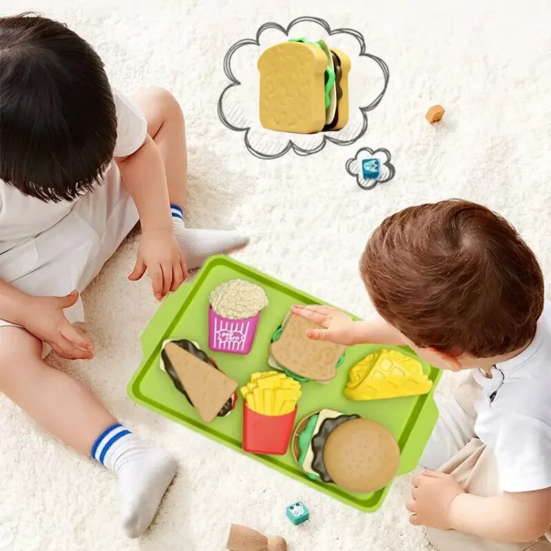 9 pezzi staccabili in plastica per hamburger, giocattolo finto, set da gioco per fast food per bambini con hamburger, patatine fritte, coca cola, sandwich, popcorn e vassoio