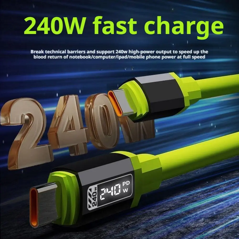 2M 240W Smart Flash Charging Cable Thick Liquid Silicone High Power Fast Charging USB Type-C Mobile Data Cable